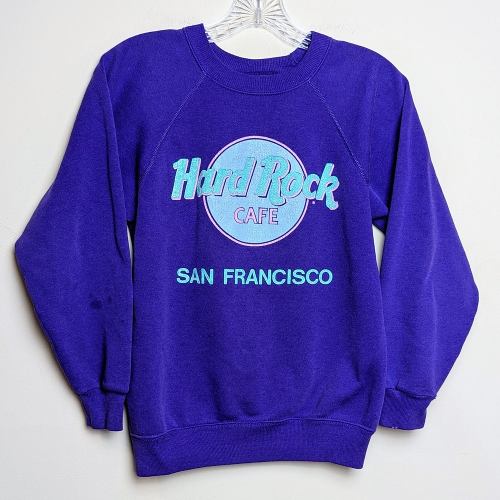 Vintage 80s Hard Rock Cafe San Francisco‎ Crewneck Sweatshirt Purple Small
